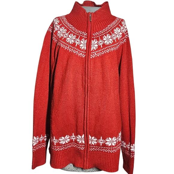 Red Full Zip Sequin Accent Sweater Size 2XL - Picture 1 of 5